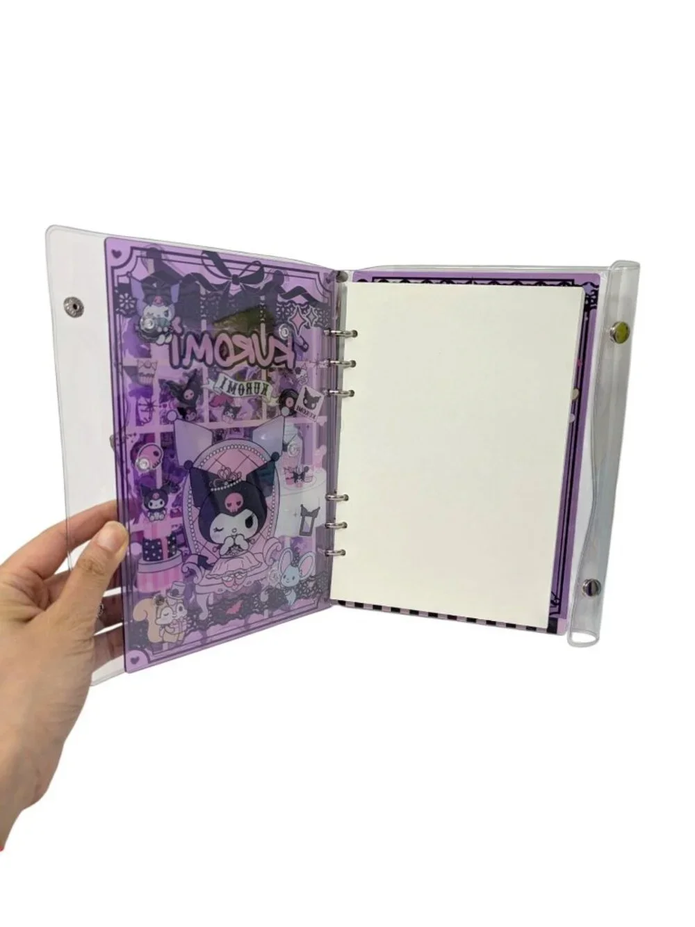 Kuromi Purple Acrylic Shaker Binder Notebook 6-Ring 2 Blind Box Pens, Pen Holder